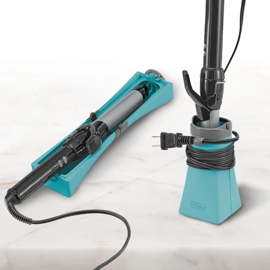2-in-1 Hot Sleeve holding a curling iron on a vanity